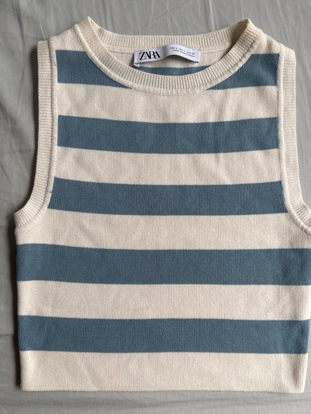 ZARA Striped Knit Tank Top - Cream & Blue